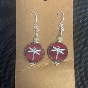 Red and Silver Dragonfly Earrings